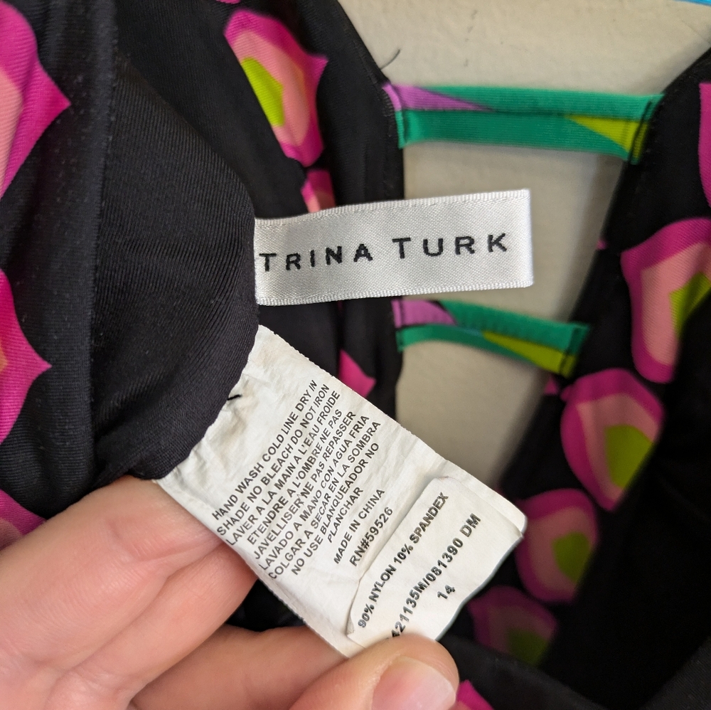 Trina Turk Birds Of Paradise Plunge One-Piece Swimsuit Size 14 - Picture 4 of 7